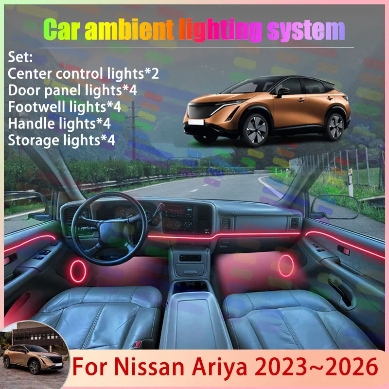 

For Nissan Ariya FE0 2023 2024 2025 2026 SUV 2/18 in 1 Car Atmosphere Light Lamp RGB Shade Ensemble Streamer Atmosphere Set Auto