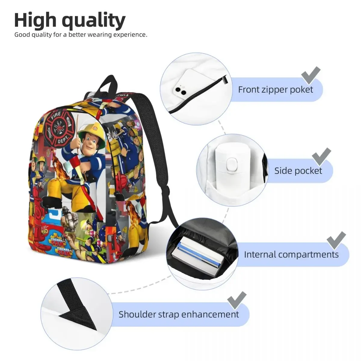 Mochila Anime Bombeiro para crianças pré-escolares, cartoon bombeiro Sam, mochila de estudante primário, mochila de menino e menina, leve