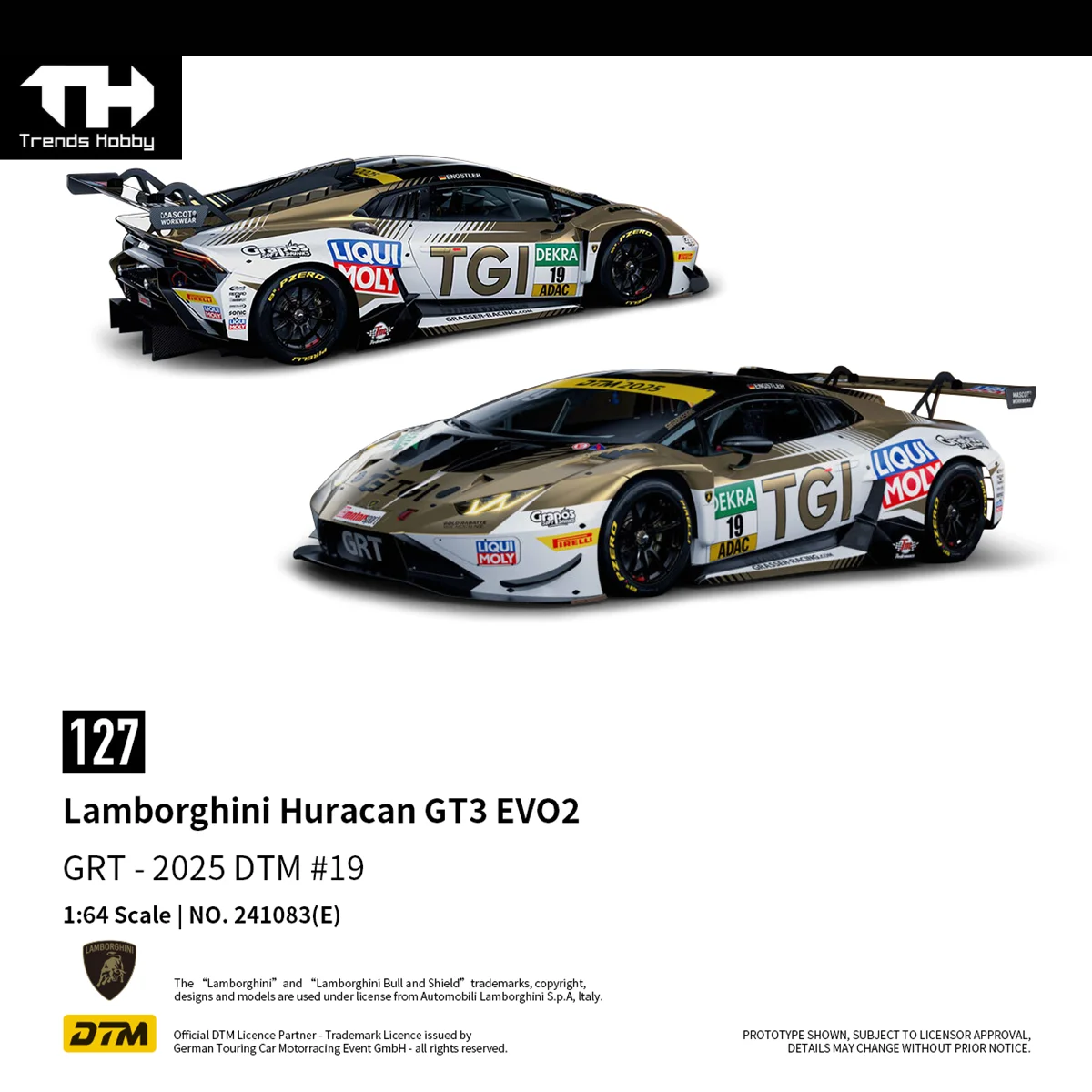 Trends Hobby 1/64 Lamborghini Huracan GT3 EVO2 GRT 2025 DTM Racing Miniature Model Toy Car Free Wheels Diecast Collection Gift