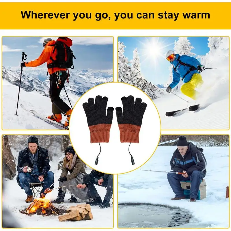 USB Heated Gloves Knitted Electric Hand Warmers Gloves Cold Weather Gear Cozy Hand Warming Mittens For Walking Jogging