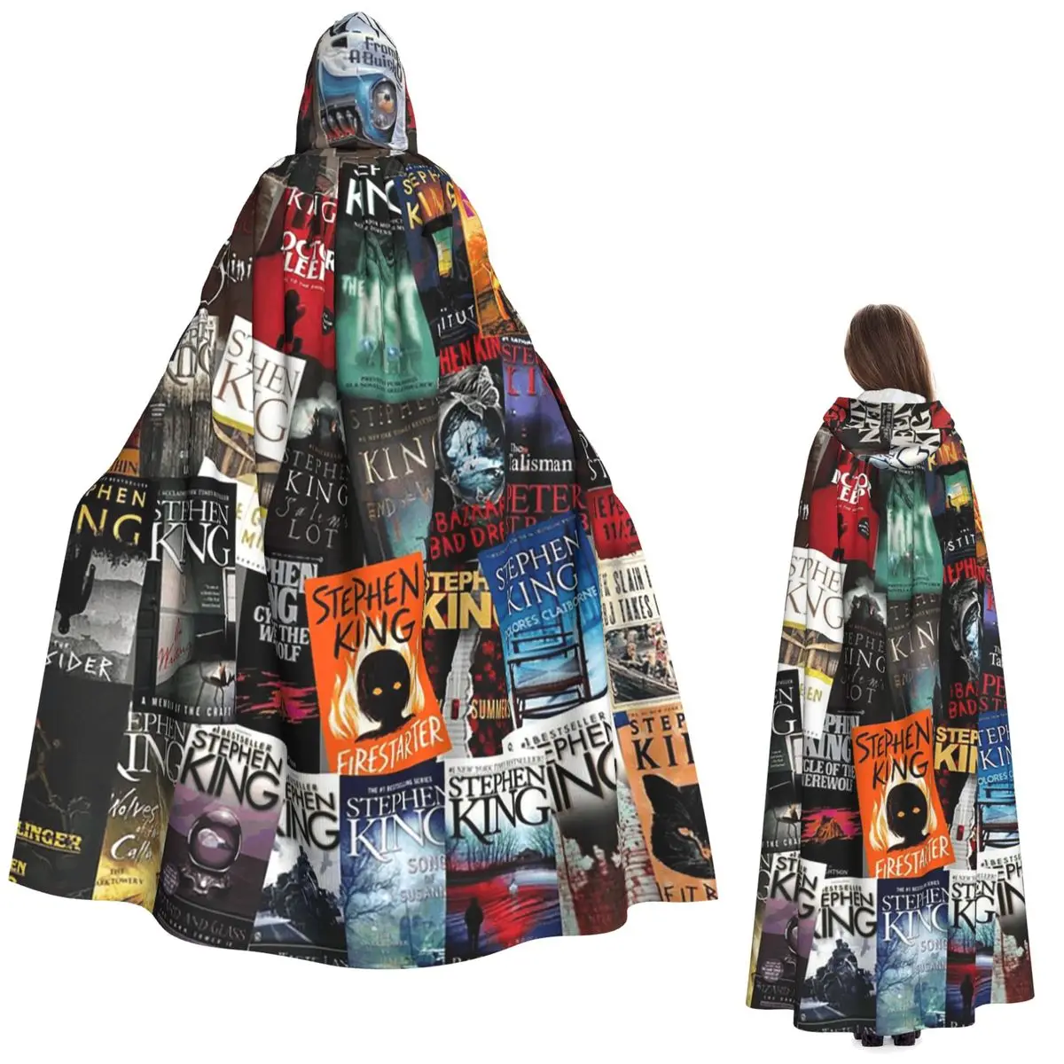

Stephen King Book Covers, Horror Bookworm Long Hooded Cloak Witch Medieval Costume Cosplay Cape HalloweenVampire Adult Unisex