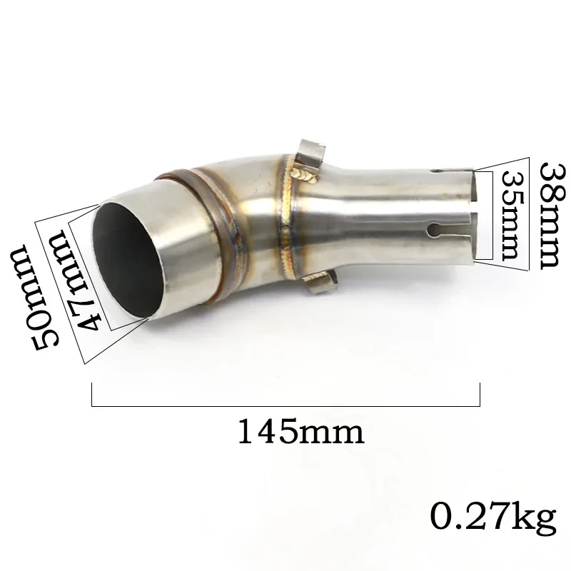 كاتم صوت عادم الدراجة النارية أنبوب متوسط من الفولاذ المقاوم للصدأ لـ Kawasaki Z250SL NINJIA250SL Universal 51 مللي متر