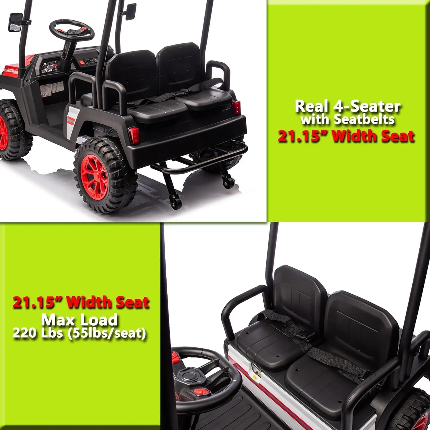 24V Ride On Car with Remote Control 4 Seater Golf Cart 4x4 Electric Ride On Toys for Big Kids Boys Girls, Plastic Roof, EVA Tire