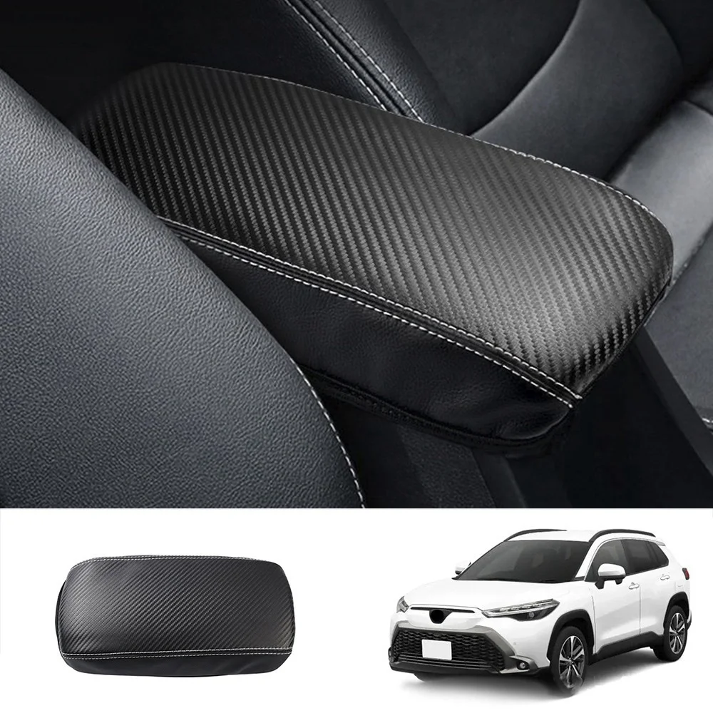 Car Carbon Fiber Center Console Lid Armrest Box Leather Protective Cushion Pad for Toyota Corolla Cross 2021 2022 RHD