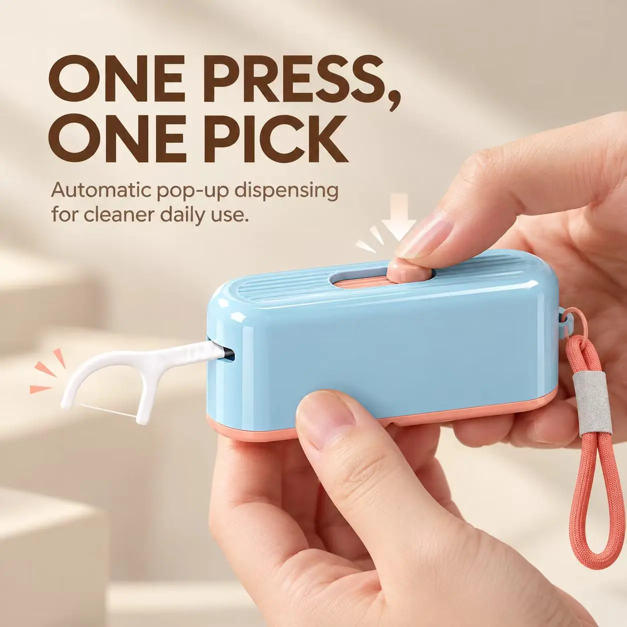 Portable Mini Auto Pop-up Dental Floss Holder, Travel Pocket Dental Floss Stick Storage Box for Home & Outdoor Use