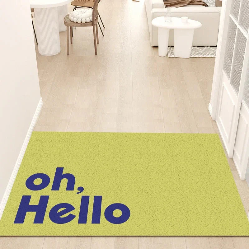 Hello Pattern Welcome Door Mat Creative Silk Ring Entry Mat Non-Slip Dirt-Resistant Foot Mat for Home Porch Foyer