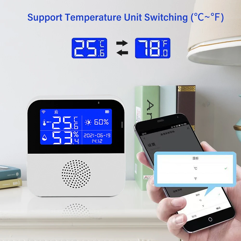 Yieryi WIFI Smart Thermometer Bedroom Hotel Office Temperature Humidity Loggers Sensor Fish Tank Water TEMP Monitoring Detector