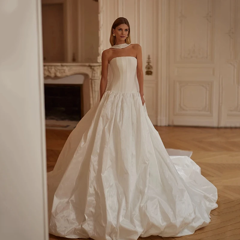 

Eightree Свадебные платья принцессы трапециевидной формы без бретелек, шарф со шлейфом, атласное свадебное платье, женские свадебные бальные платья для выпускного вечера по индивидуальному заказу