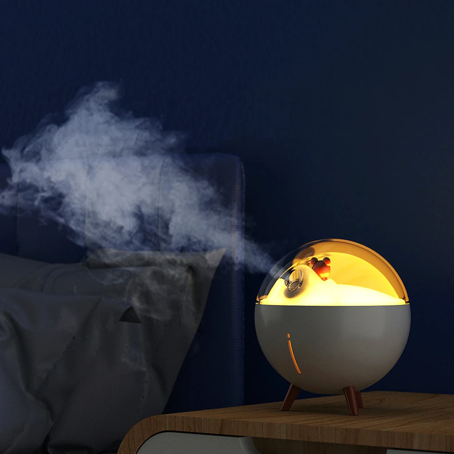 NEW - Quiet and Modern 260ml Space Air Humidifier with Ultrasonic Technology and LED Lamp for Bedroom, Office, Home Use - Stylis