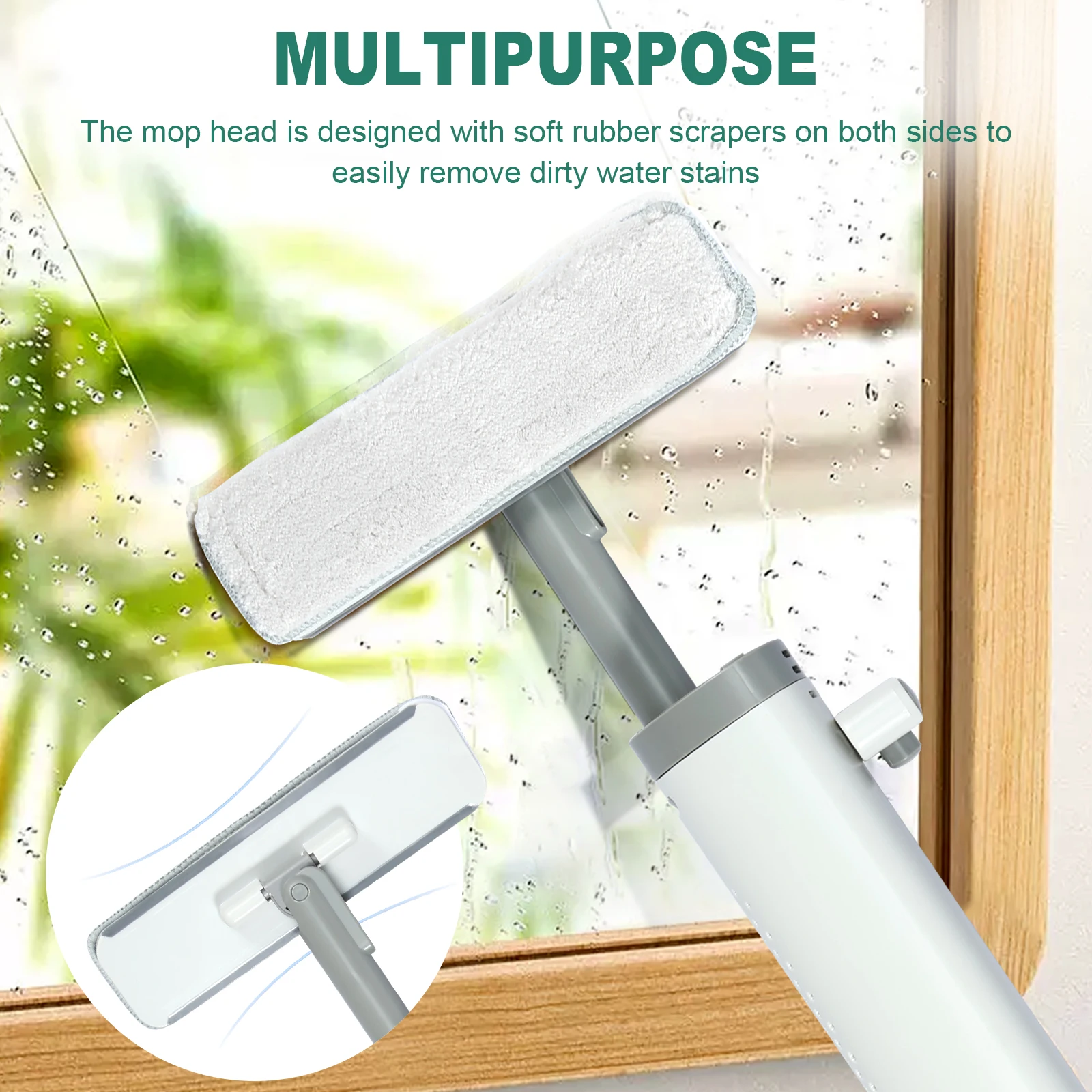 Self Squeeze Mini Mop Portable Rotatable Flat Squeeze Short Mop with Crevice Brush Scraper Home Cleaning Mops Wet and Dry Use