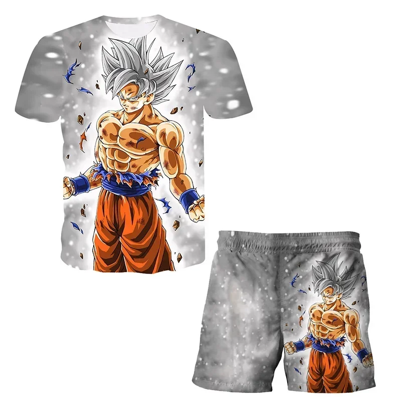 Anime Dragon Ball Children's 3D T-shirt Fashion Summer Top Shorts Breathable Goku Character Cosplay Set Gift Kid Orange Clothing