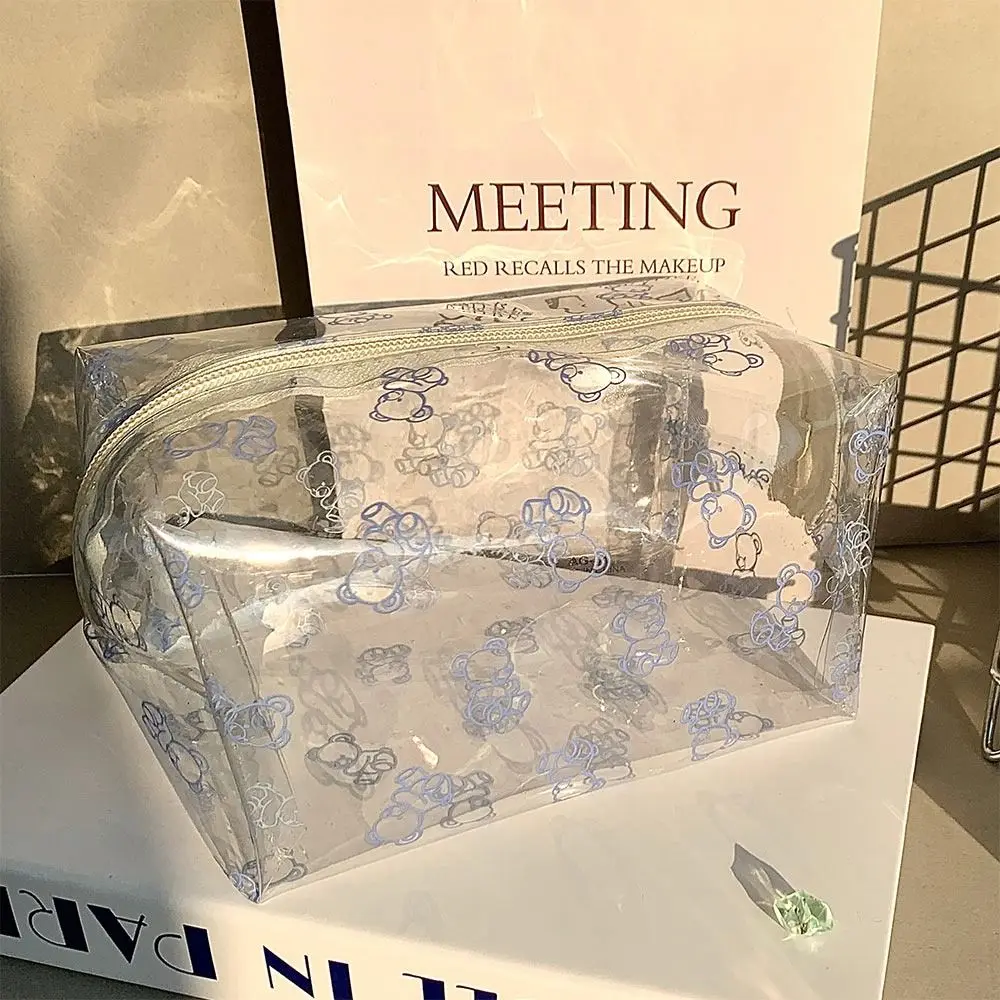 Portable Cartoon Printed Storage Bag Transparent Large Capacity Pen Bag Multifunctional Makeup Bag Home Travel