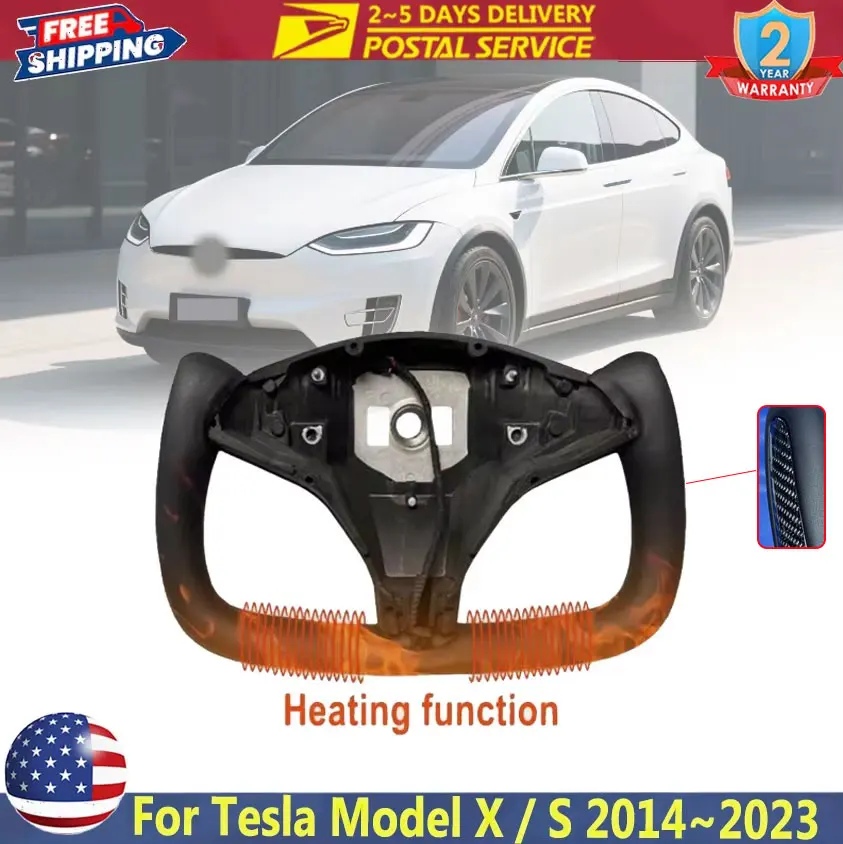350mm Yoke Steering Wheel Nappa Leather Steering Wheel With Heated For Tesla Model X Model S 2014~2023 with Heating Function Nappa Suede Steering Wheel