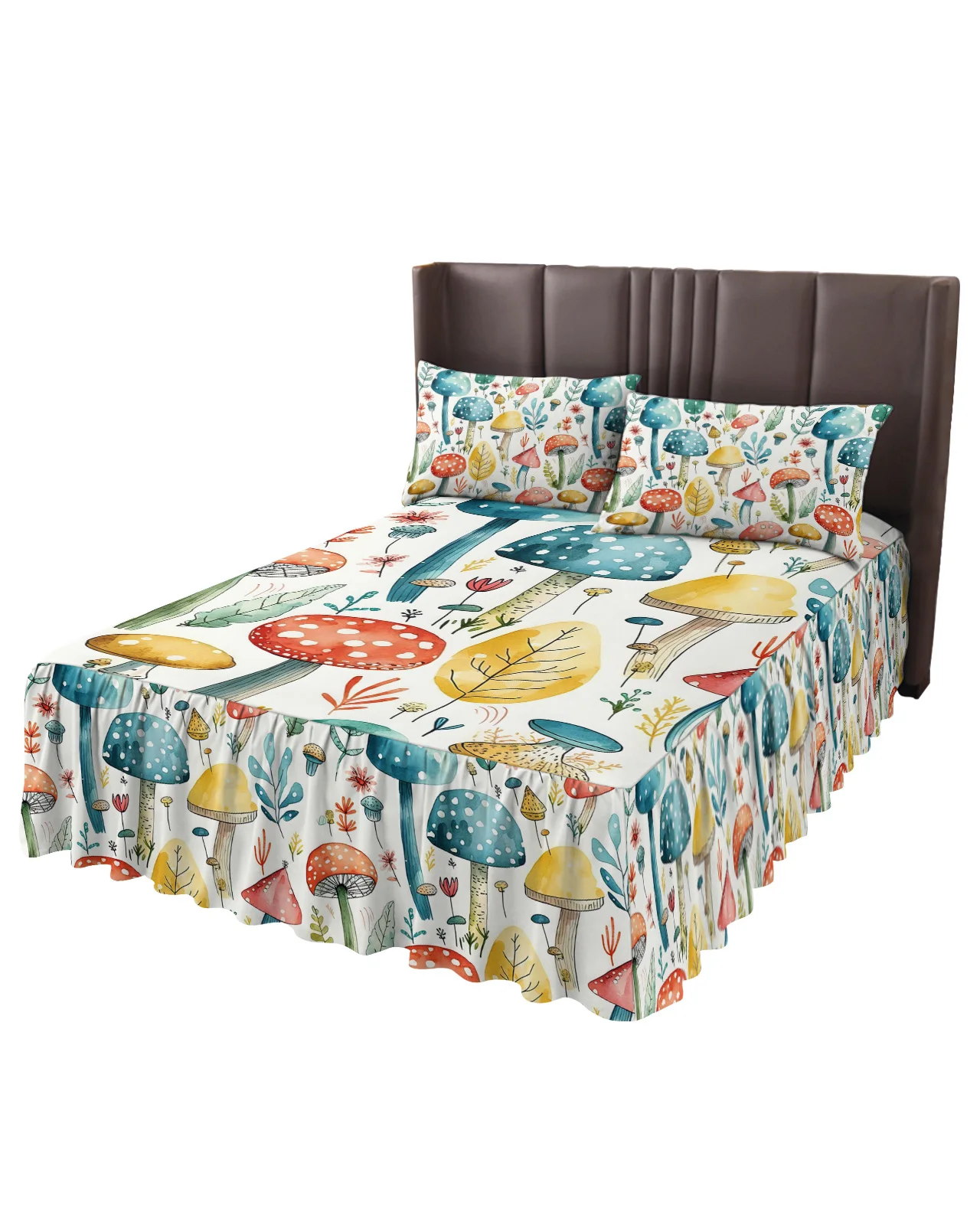 Abstract Mushroom Plant Leaf Bed Skirt Elastic Fitted Bedspread With Pillowcases Mattress Cover Bedding Set Bed Sheet