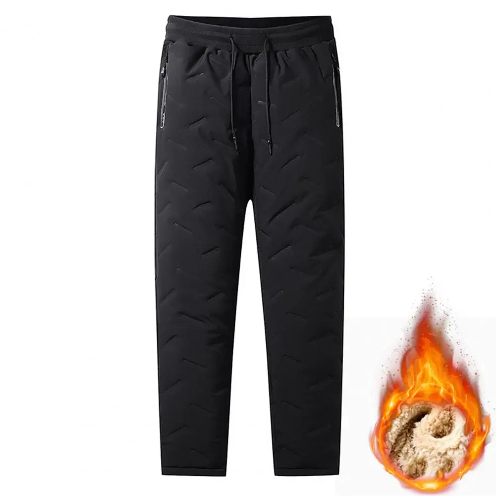 Pantalones de poliéster de alta calidad para hombre, cálidos y versátiles, con bolsillos seguros con cremallera, gruesos, para invierno