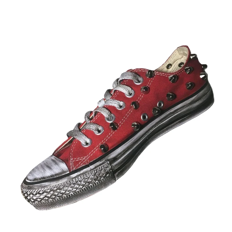 Old Rivet Canvas Shoes For Men Women Red Punk Retro Dirty Shoes Couples Casual Tide Large Size 35-44 Lady Casual Shoe