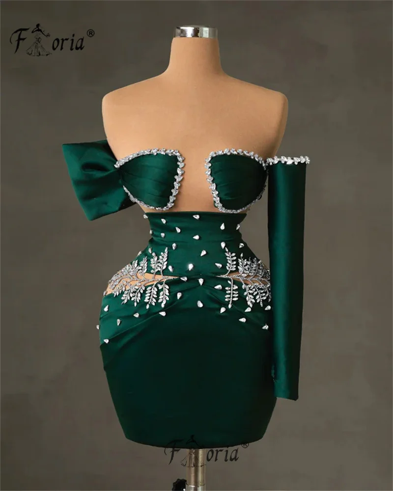 Dark Green Crystal Short Cocktail Dress Beaded mujer corto Graduation Homecoming Birthday Dresses Luxury 2024 Arabic Prom Mini