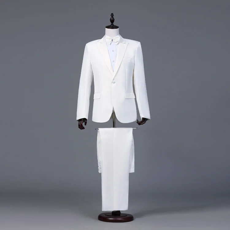 Traje Formal de cola de golondrina para hombre, traje de escenario de Príncipe de la Corte Europea, chaqueta de cena, conjunto de boda, blanco y negro