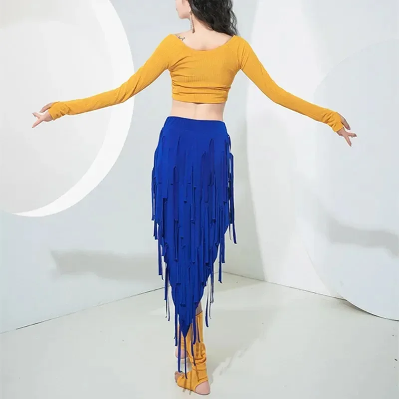 

COSda@Bellydance Triangle Hip Scarf Tassel Fringe Skirt Women Long Sleeve Finger Thumb Hole Top Leg Warmmer Oriental Dancer Cost