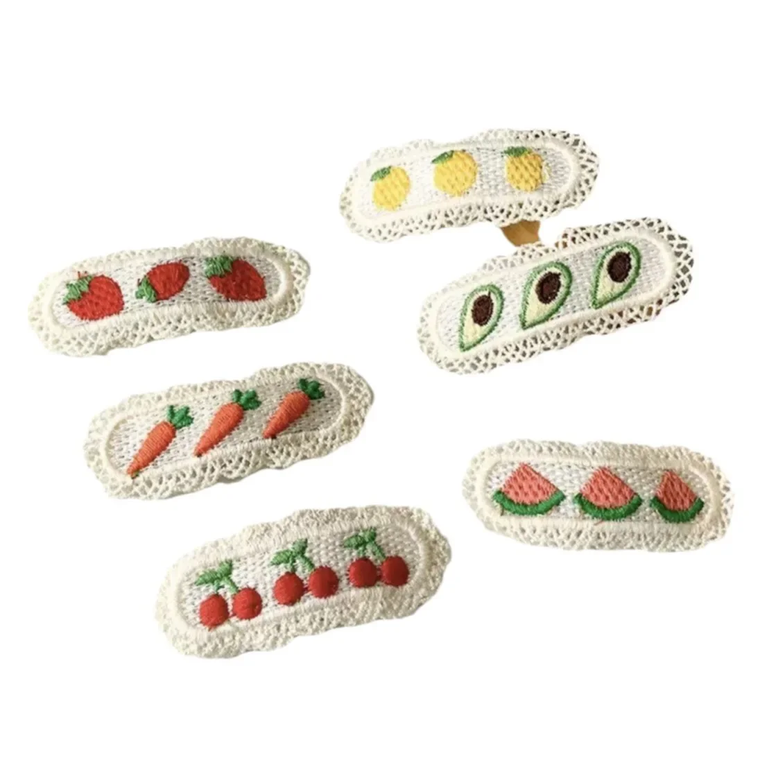 2Pcs Sweet Girl Embroidery Hairpin Lace Side Clip Cute Kids Hair Ornament Pastoral Style Fruit Pattern Headwear