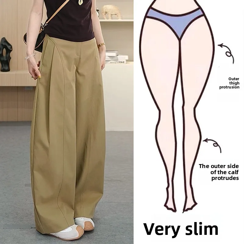 

Khaki Wide Leg Pants Women's Spring Autumn plus Size Loose Straight Casual Trousers High Waist Slimming Drapey Comfortable