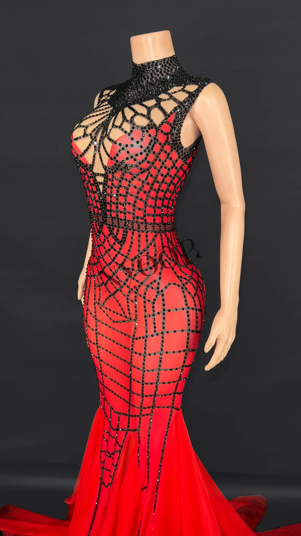 فستان طويل شفاف بأحجار الراين اللامعة للنساء مثير لحفلات العودة للوطن وحفلات التخرج وأعياد الميلاد والاحتفال بملابس التقاط الصور