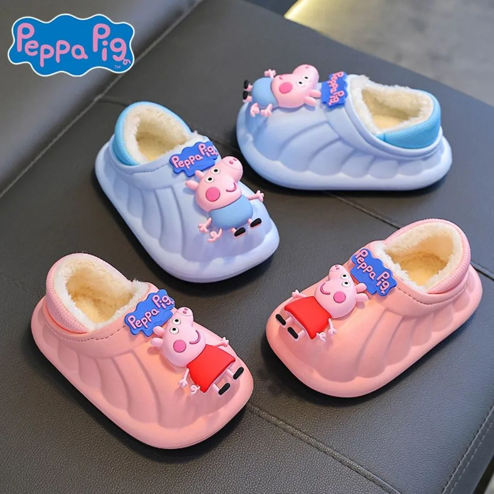 Peppa Pig-Pantoufles d'hiver en coton pour la maison, confortables, imperméables, chaudes, mignonnes, dessin animé, cadeau