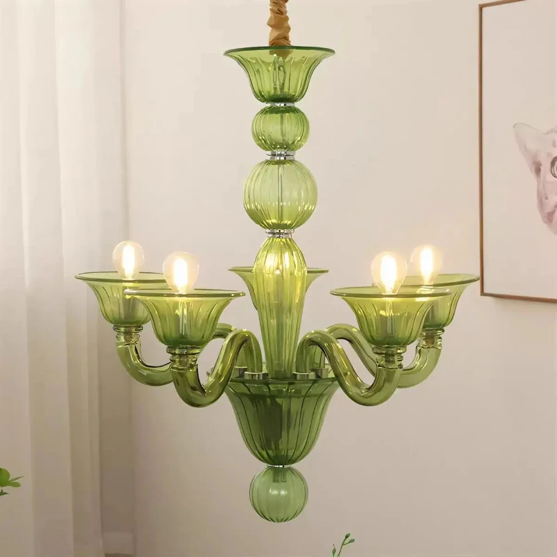 

Luxury green Glass Chandelier Retro candle crystal pendant lamp for Living Room Bedroom Restaurant Designer pendant light