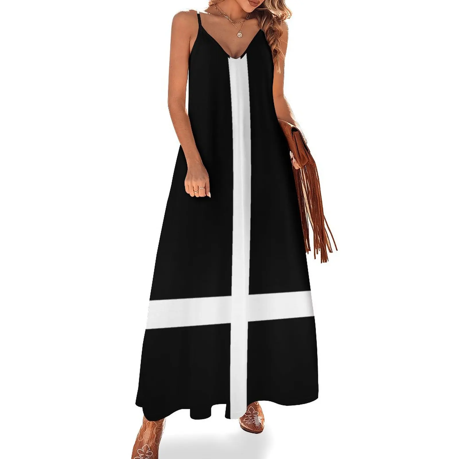 

Mod, White Cross Sleeveless Long Dress dresses korean style Clothing Cocktail of dresses Dress