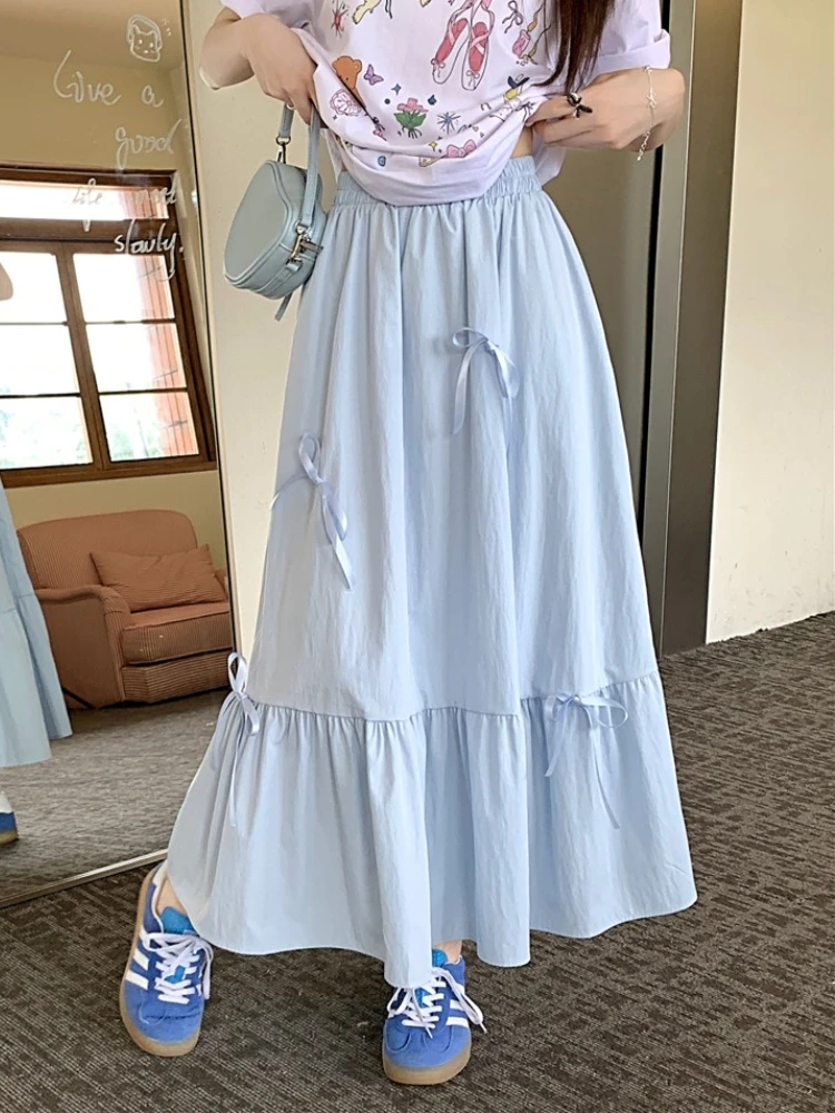 Casual High Waist A-Line Skirt Women Summer plus Size Conceal Hip Mid-Length Skirt Elegant Lady Commute Style ...
