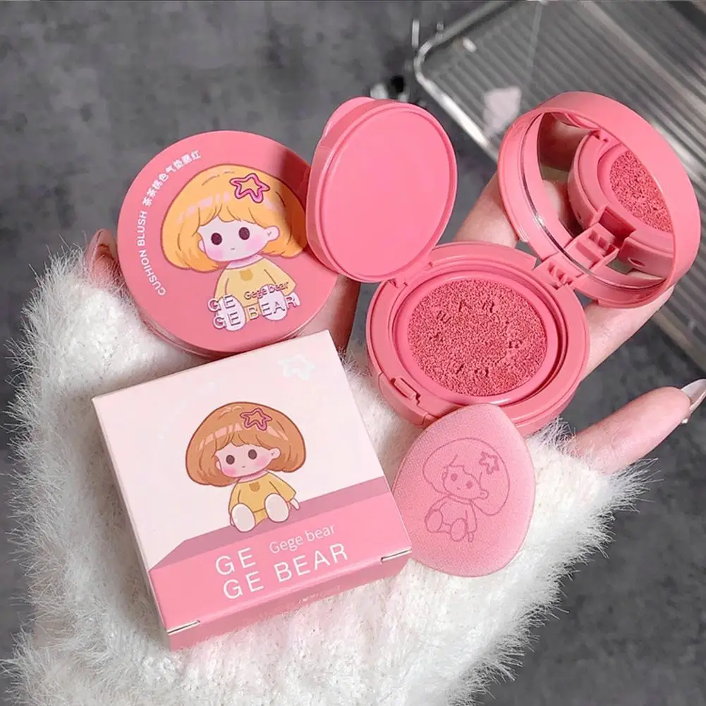 Peach Cushion Blush Natural Pure Pink Orange Hydrating Matte Blush Lasting Moisturizing Face Rouge Disc With Air Cushion Mirror