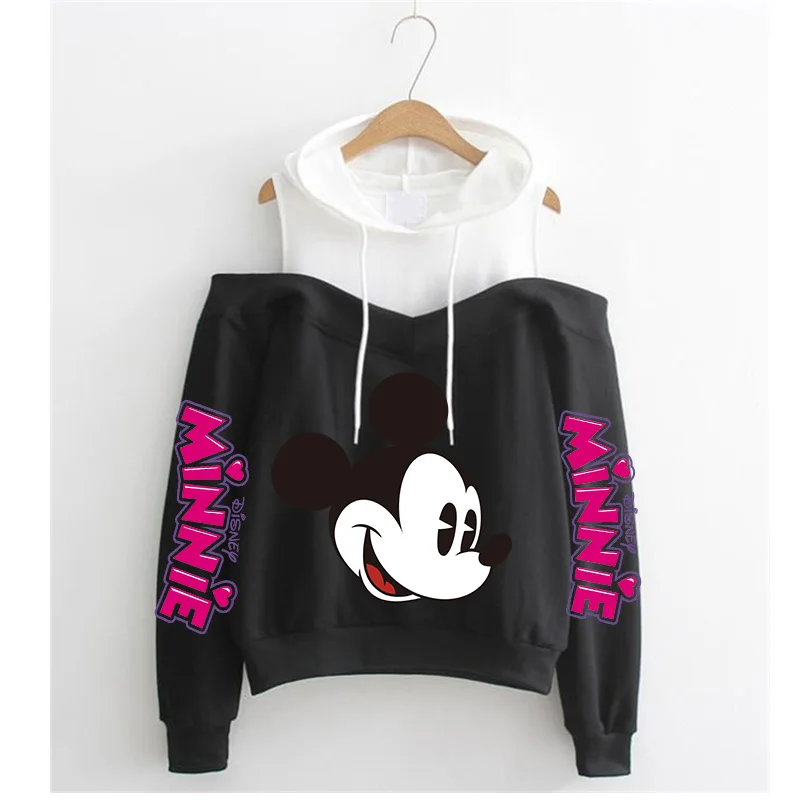 Bluza z kapturem z odkrytymi ramionami 90s Y2k gotyckie bluzy minnie bluza z kapturem myszka mickey bluza ubrania topy bluza odzież dziewczyny