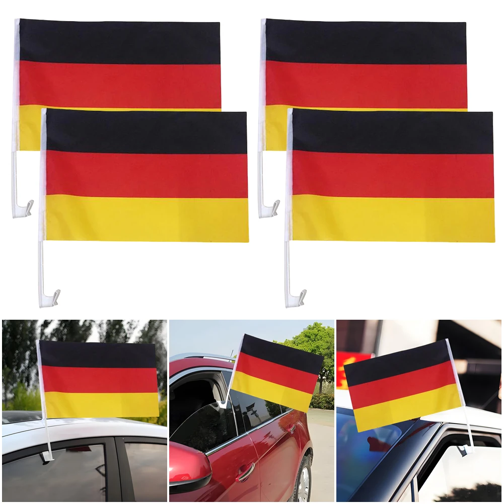 4Pcs Standard-Bearer Waving Flag Polyester Car Flag Banner with Plastic Flagpole De Deu Deutschland Car Flag 30x45cm