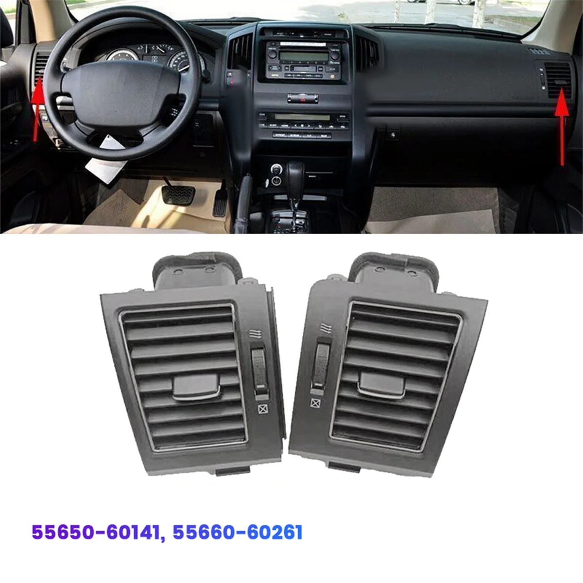 Front Left +Right A/C Outlet Assy for Toyota Land Cruiser LC200 2008-2013 with Air Conditioning Adjustment Switch Vent