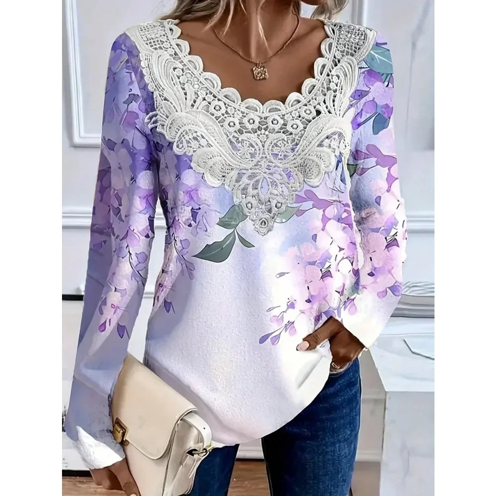 

Plus Size Elegant Casual Woman T-Shirt Fashion Loose T-Shirt Woman Temperament Long sleeve T-Shirt