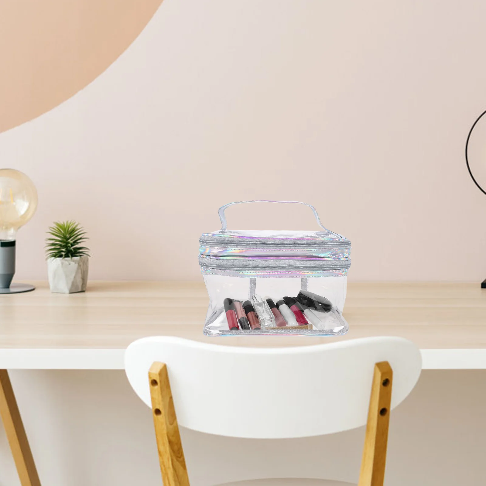 Double Layer Transparent PVC Makeup Bag Large Capacity Portable Clear Toiletry Storage for Travel Jewelry Brush Holder
