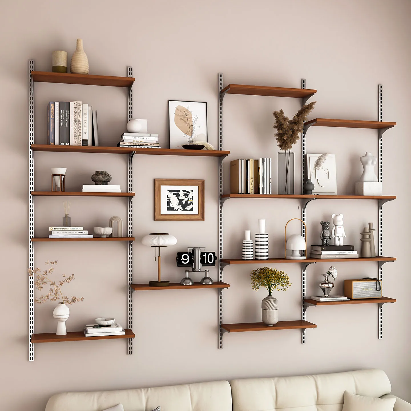 

Medieval sofa rear shelf living room wall display storage solid wood baffle adjustable track bookshelf