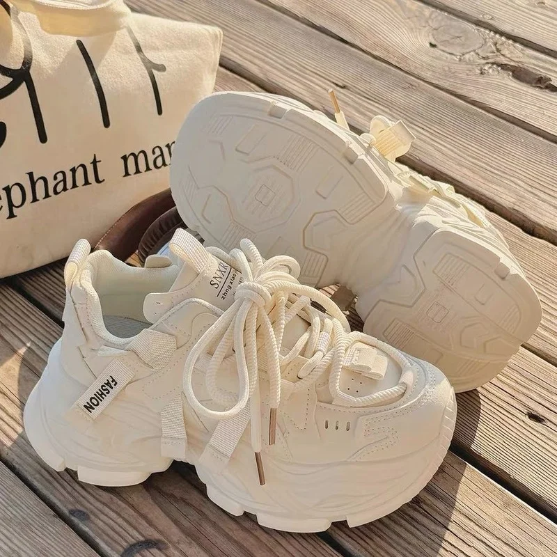 Zapatos de Mujer, Nueva Moda, Lujosos, Transpirables, Antideslizantes, Resistentes al Desgaste, Casuales para Exteriores, con Cordones, Suela Gruesa, Tipo Sneakers