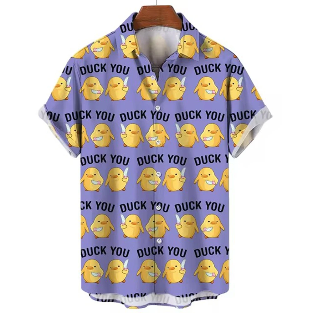 Fashionable Men's Short Sleeved Shirt Duck 3D Printing Hawaiian Men's Short Sleeved Shirt Summer Beach Casual Shirt Fun Clothing