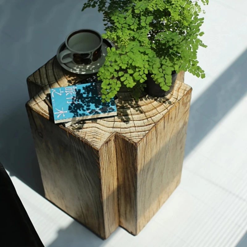 

Modern Wood Grain Coffee Tables Annual Ring Cross Design Side Table Scandinavian Minimalist Corner Stand Artistic Sofa End Table