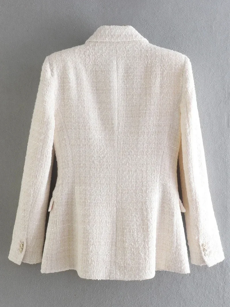 TRAF-Blazer Croisé en Tweed pour Femme, Veste Vintage à Manches sulf, Haut Chic, à la Mode, Printemps 2024, 2024
