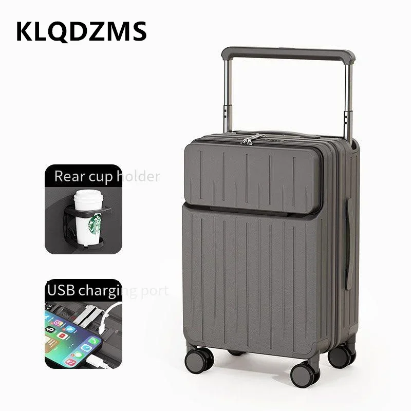 KLQDZMS 20"22"24"26Inch Luggage Travel Bag PC Front Opening Laptop Boarding Case Universal Trolley Case USB Charging Suitcase