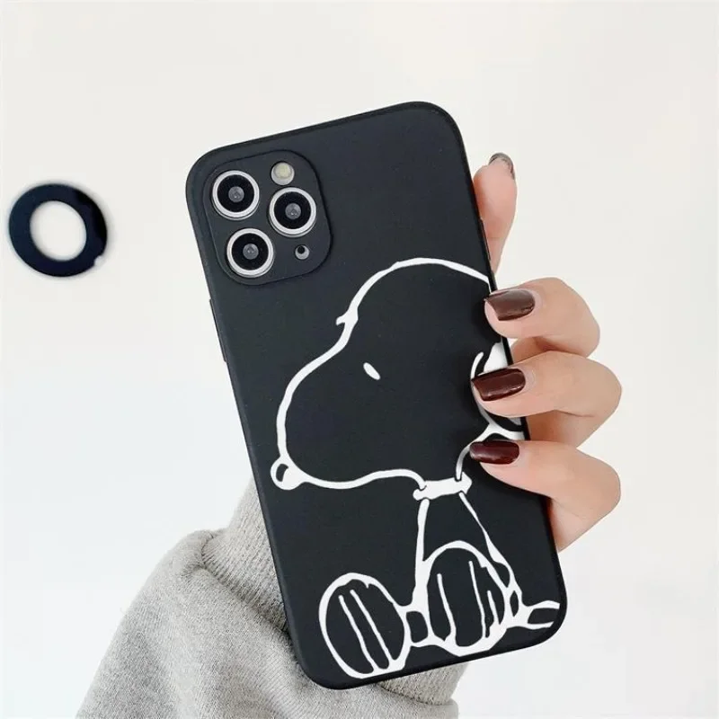 سنوبي قضية الهاتف آيفون ، والأزياء البسيطة ، أنيمي الكرتون ، سيليكون غطاء أسود ، آيفون 11 ، 12 ، 13 ، 14 ، 15 برو ماكس ، XR ، X ، XS ، SE ، 7 ، 8 Plus, SE #4