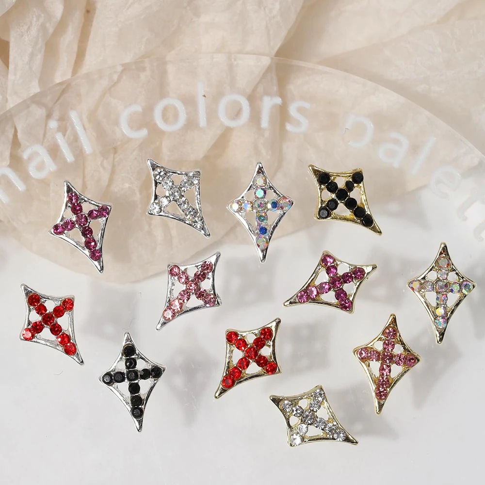 10pcs Shiny Full Diamond Nail Art Charm 3D Maria Multi-color Diamond Cross Nail Decoration DIY Luxury Manicure Accessories