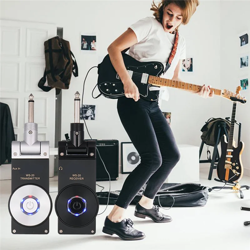 ELEC-2.4G جهاز استقبال الارسال اللاسلكي للجيتار قابل لإعادة الشحن 180 قابل للدوران