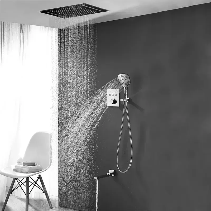 Hotel Matte Black Shower Bath Mixer Wall Mounted Thermostatic Shower Faucet Set For Bathroom