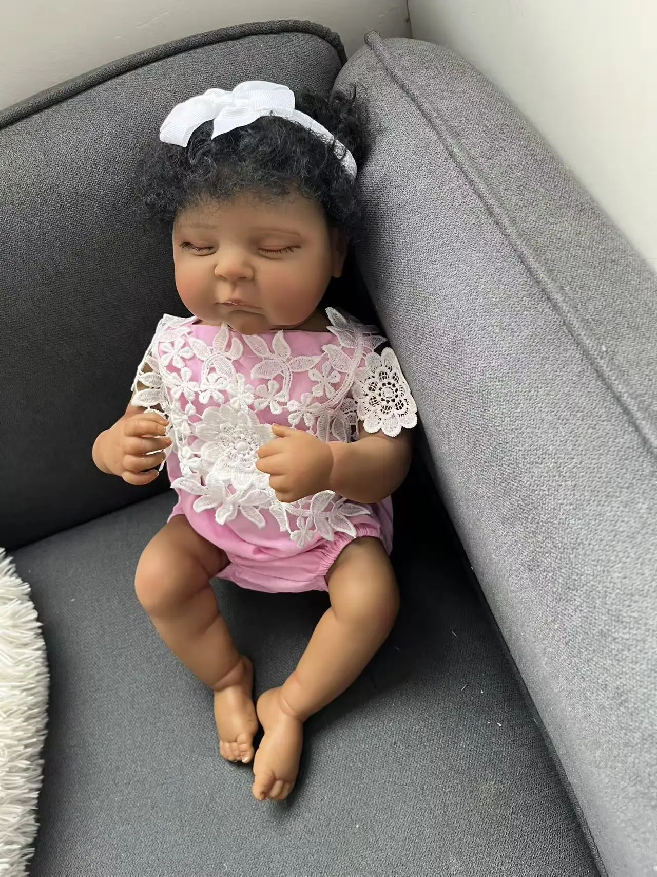 48 سنتيمتر تولد من جديد الخوخ سيليكون دمية طفل في الجلد الداكن مع شعر أسود مجعد الأفريقي الأمريكية دمى طفل لعبة مقاومة للماء بيبي تولد من جديد #4