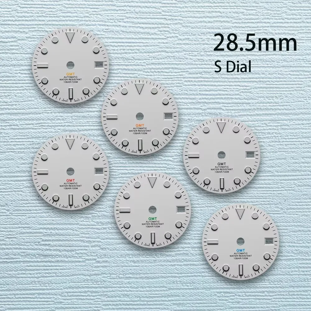 

28.5mm S Logo White GMT Dial Fit NH34 Movement C3 Green Luminous High-Quality Dial Watch Modification Accessories