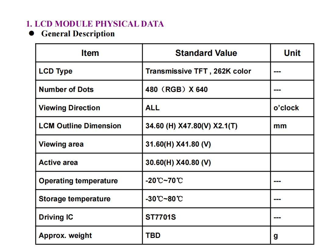 2.0 polegadas LCD 2 polegadas LCD Ultra HD módulo LCD 480*640 RGB16bit interface 700 brilho módulo LCD LCM