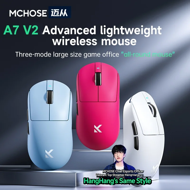 

Беспроводная игровая мышь MCHOSE A7 V2 Pro Ultra Tri-Mode с сенсором PAW3950 TI, легкая, 42000 DPI, 8K, 750 IPS, эргономичная, 500 мАч, для киберспорта